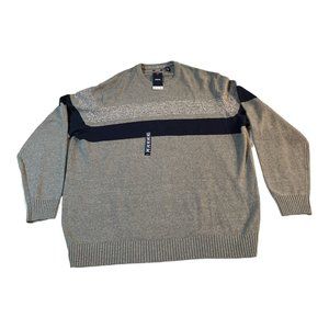 IZOD Classic Crewneck Knit Sweater  Color block Gray Blue Stripe XXL NWT MSRP 60